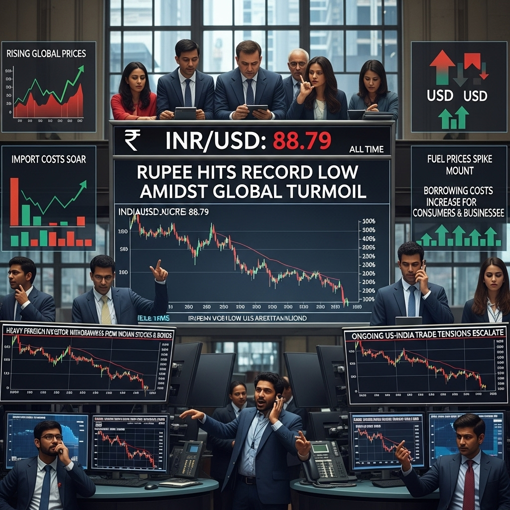 Indian rupee hits record low near 88.79 against USD.