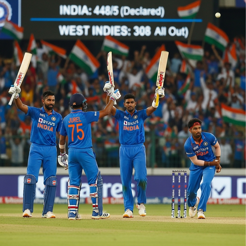 India crushes West Indies by an innings & 140 runs in Test at Ahmedabad